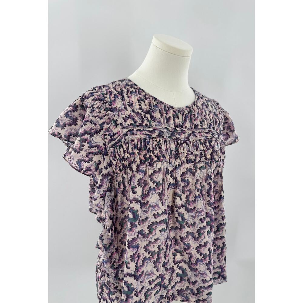 Isabel Marant Etoile Illayona Smocked Purple Floral Ruffle Top Blouse 40 8 Boho - Picture 2 of 8